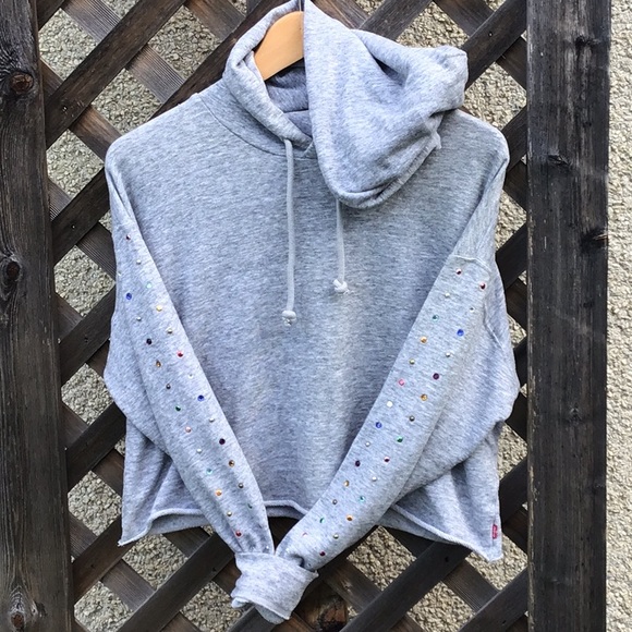 Levi's Tops - Levi’s gray crop hoodie with jewels on arms